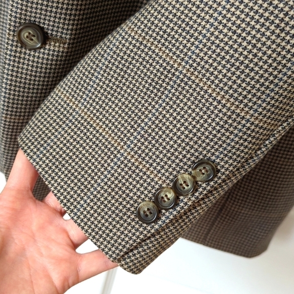 Brooks Brothers Preppy Classic Fit Houndstooth Worsted Wool Blazer Jacket Tan 40 - Picture 13 of 16